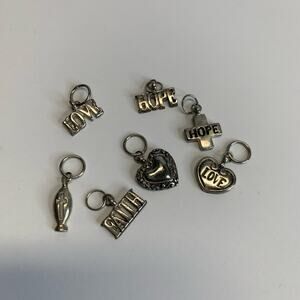 Set 7 Silver Charms Heart Icthysus Hope Faith